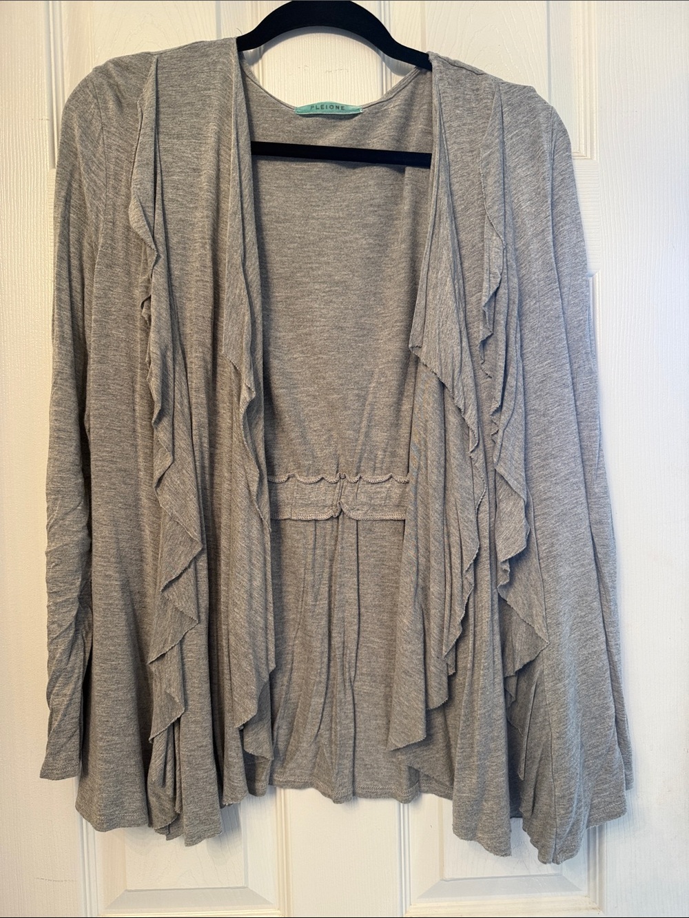 Light Gray Women's Open-Front Ruffle Cardigan Sweater